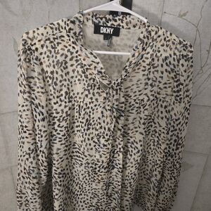 DKNY Women's Animal Print Blouse - Cream and Black